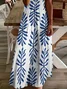 Women Floral Short Sleeve Summer Printing Dress V Neck Daily Casual Maxi X-Line Dress