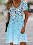Women Floral Short Sleeve Summer Dress V Neck Daily Casual Midi Fit & Flare Dress A-Line Dress