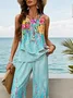 Women Floral Printing Two-Piece Set Daily Sleeveless Casual Summer Top With Pants Matching Set
