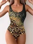 New Tie-dye One-piece Swimsuit For Women With Gradient Leopard Print One-piece Swimsuit