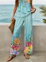 Women Floral Printing Two-Piece Set Daily Sleeveless Casual Summer Top With Pants Matching Set