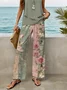 Women Floral Printing Two-Piece Set Daily Sleeveless Casual Summer Top With Pants Matching Set