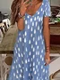 Women Floral Short Sleeve Summer Printing Dress V Neck Daily Casual Maxi X-Line Dress