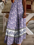 Women Floral Short Sleeve Summer Printing Dress V Neck Daily Casual Maxi X-Line Dress