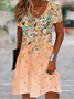 Women Floral Short Sleeve Summer Dress V Neck Daily Casual Midi Fit & Flare Dress A-Line Dress