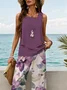 Women Floral Printing Two-Piece Set Daily Sleeveless Casual Summer Top With Pants Matching Set