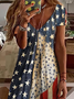 Women Independence Day (Flag) Short Sleeve Summer Printing Dress V Neck Daily Casual Midi Classic A-Line Dress