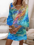 Women Abstract Half Sleeve Summer Printing Dress V Neck Daily Casual Maxi H-Line Dress
