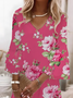 Women Floral Half Sleeve Summer Printing Dress V Neck Daily Casual Maxi H-Line Dress