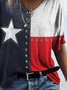 Women Independence Day (Flag) Short Sleeve Tee T-shirt V Neck Printing Casual Summer Graphic Tee Top
