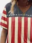 Women Independence Day (Flag) Short Sleeve Tee T-shirt V Neck Printing Casual Summer Graphic Tee Top