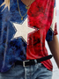 Women Independence Day (Flag) Short Sleeve Tee T-shirt V Neck Printing Casual Summer Graphic Tee Top