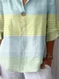 Women Striped Three Quarter Sleeve Blouse Spring/Fall Shawl Collar Daily Casual Top