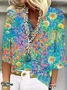 Women Floral Three Quarter Sleeve Blouse Spring/Fall Printing V Neck Daily Casual Top
