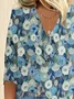 Women Floral Three Quarter Sleeve Blouse Spring/Fall Printing V Neck Daily Casual Top