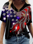 Women Independence Day (Flag) Short Sleeve Tee T-shirt V Neck Printing Casual Summer Graphic Tee Top