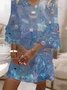 Women Marine Life Half Sleeve Summer Printing Dress V Neck Daily Casual Maxi H-Line Dress