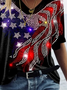 Women Independence Day (Flag) Short Sleeve Tee T-shirt V Neck Printing Casual Summer Graphic Tee Top