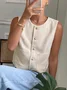 Women Sleeveless Tank Top Camisole Summer Plain Buckle Crew Neck Daily Simple Top