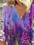 Women Floral Three Quarter Sleeve Blouse Spring/Fall Printing V Neck Daily Casual Top
