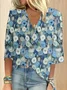 Women Floral Three Quarter Sleeve Blouse Spring/Fall Printing V Neck Daily Casual Top