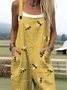 Women Animal Square Neck Gallus Casual Summer Cotton And Linen Jumpsuit
