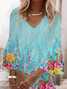 Women Floral Half Sleeve Summer Printing Dress V Neck Daily Casual Maxi H-Line Dress