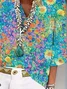 Women Floral Three Quarter Sleeve Blouse Spring/Fall Printing V Neck Daily Casual Top