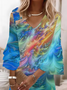 Women Abstract Half Sleeve Summer Printing Dress V Neck Daily Casual Maxi H-Line Dress