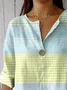 Women Striped Three Quarter Sleeve Blouse Spring/Fall Shawl Collar Daily Casual Top