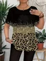 Women Leopard Short Sleeve Tee T-shirt Crew Neck Printing Casual Summer Graphic Tee Top