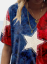Women Independence Day (Flag) Short Sleeve Tee T-shirt V Neck Printing Casual Summer Graphic Tee Top
