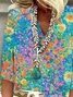 Women Floral Three Quarter Sleeve Blouse Spring/Fall Printing V Neck Daily Casual Top