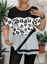 Women Leopard Short Sleeve Tee T-shirt Crew Neck Printing Casual Summer Graphic Tee Top