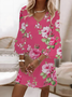 Women Floral Half Sleeve Summer Printing Dress V Neck Daily Casual Maxi H-Line Dress