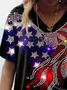 Women Independence Day (Flag) Short Sleeve Tee T-shirt V Neck Printing Casual Summer Graphic Tee Top