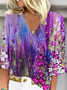 Women Floral Three Quarter Sleeve Blouse Spring/Fall Printing V Neck Daily Casual Top