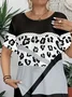 Women Leopard Short Sleeve Tee T-shirt Crew Neck Printing Casual Summer Graphic Tee Top