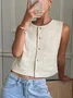 Women Sleeveless Tank Top Camisole Summer Plain Buckle Crew Neck Daily Simple Top