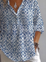 Women Geometric Long Sleeve Shirt Spring/Fall Printing Shirt Collar Daily Casual Top