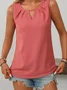 Women Sleeveless Tank Top Camisole Summer Plain Ruched Crew Neck Daily Simple Top