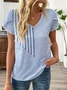 Women Striped Short Sleeve Tee T-shirt V Neck Printing Casual Summer Graphic Tee Top