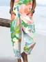 Women Floral Square Neck Sleeveless Casual Spring/Fall Bib Pants
