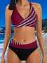 Sexy Two-piece Bikini Swimsuit Women's Striped Sequins Cross Backless Swimsuit