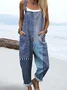 Women Striped Square Neck Sleeveless Casual Spring/Fall Bib Pants