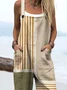 Women Striped Square Neck Sleeveless Casual Spring/Fall Bib Pants