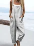 Women Floral Square Neck Sleeveless Casual Spring/Fall Bib Pants
