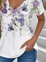 Women Floral Short Sleeve Tee T-shirt V Neck Casual Summer Top