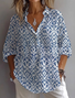 Women Geometric Long Sleeve Shirt Spring/Fall Printing Shirt Collar Daily Casual Top