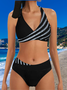 Sexy Two-piece Bikini Swimsuit Women's Striped Sequins Cross Backless Swimsuit